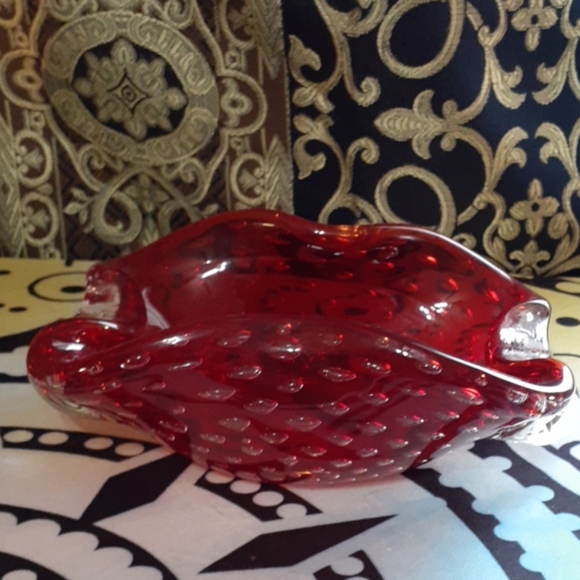 VINTAGE Lead Crystal Red Designer Candy Bowl - Picture 1 of 7